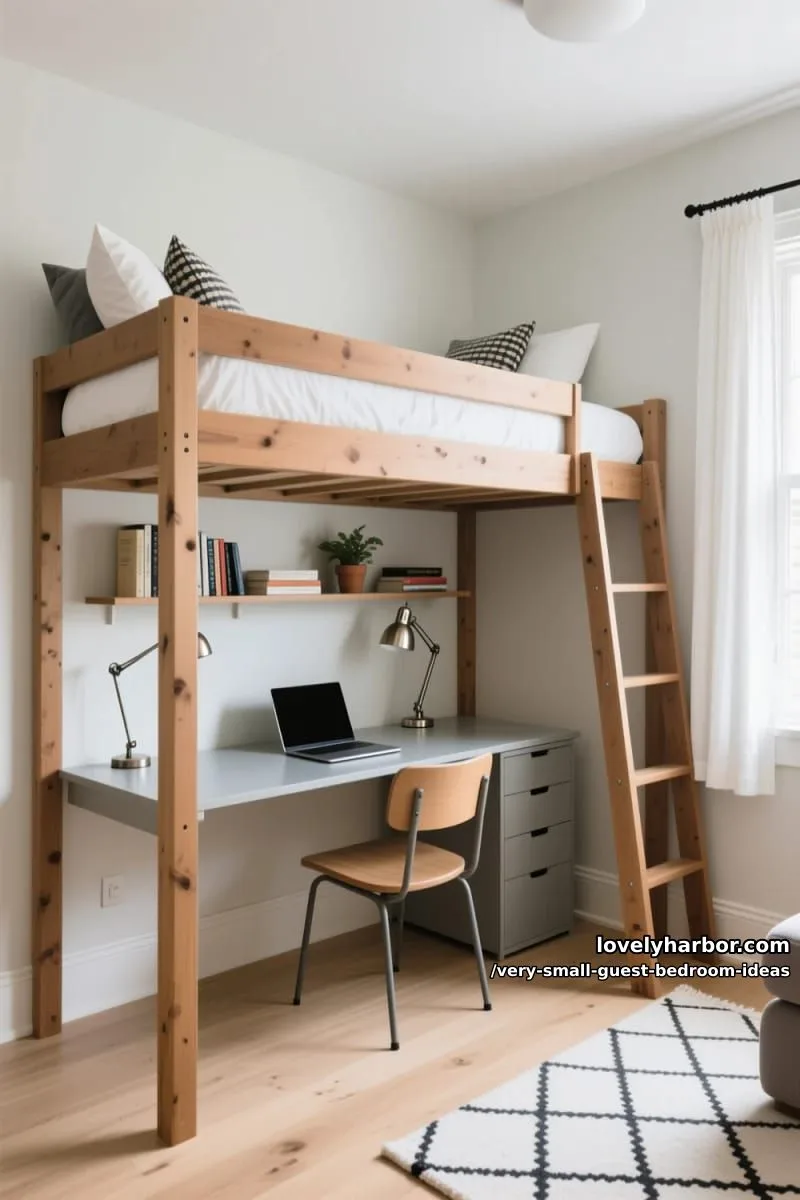 19 Very Small Guest Bedroom Ideas For A Welcoming Retreat 39 raised single bed with desk underneath for smart use of height 1