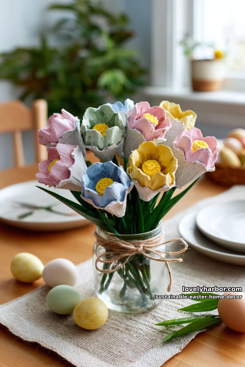 repurposed egg carton floral arrangements for a playful eco centerpiece 1