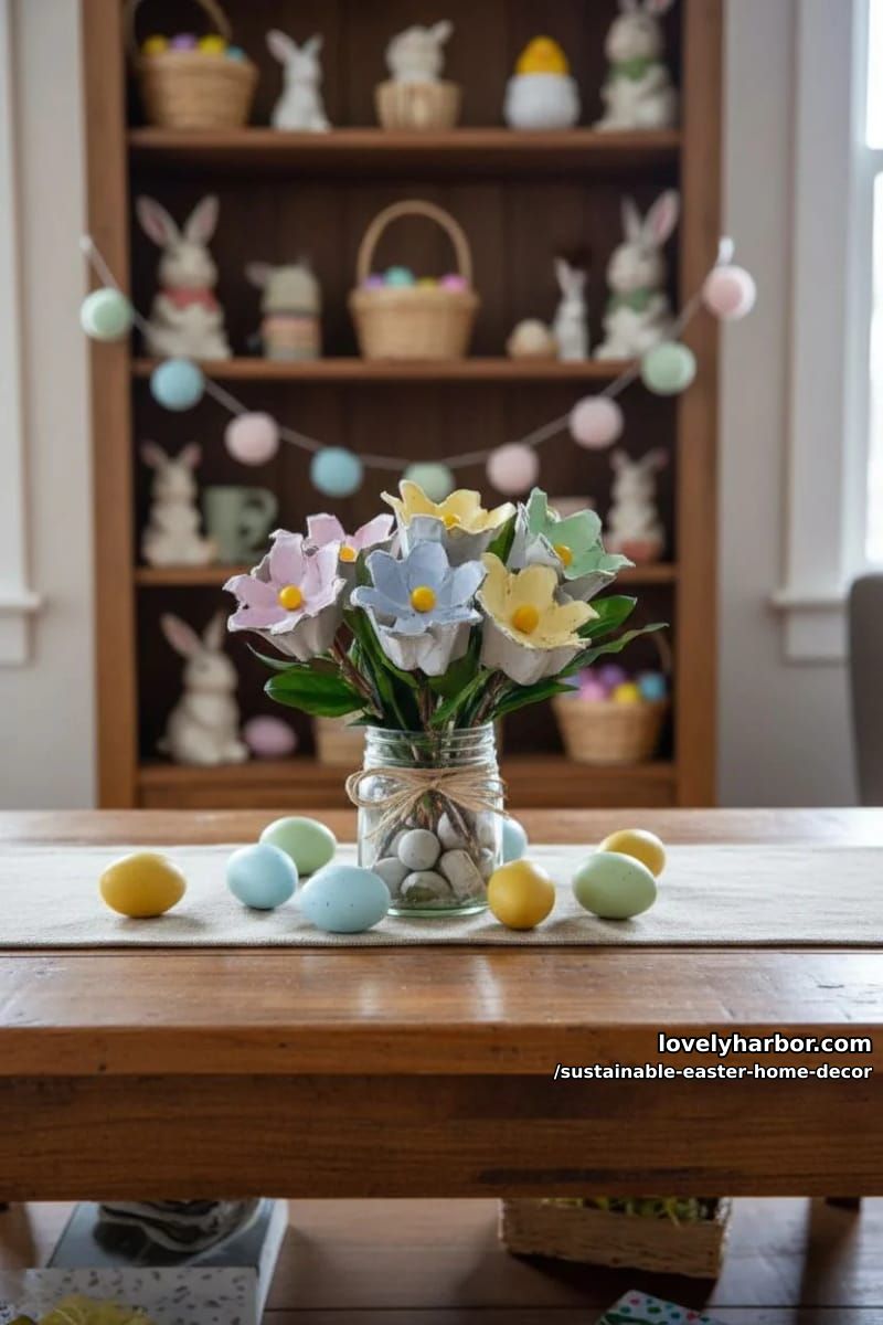 repurposed egg carton floral arrangements for a playful eco centerpiece 1