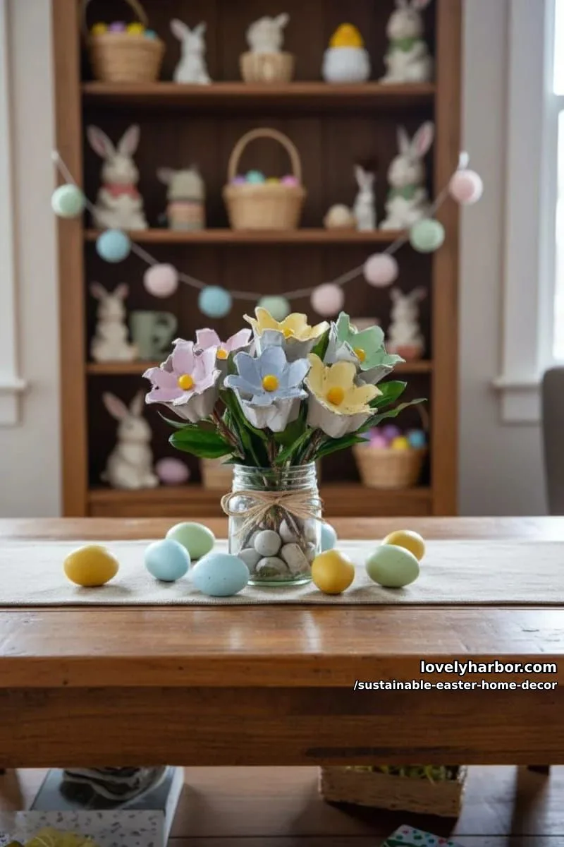 repurposed egg carton floral arrangements for a playful eco centerpiece 1