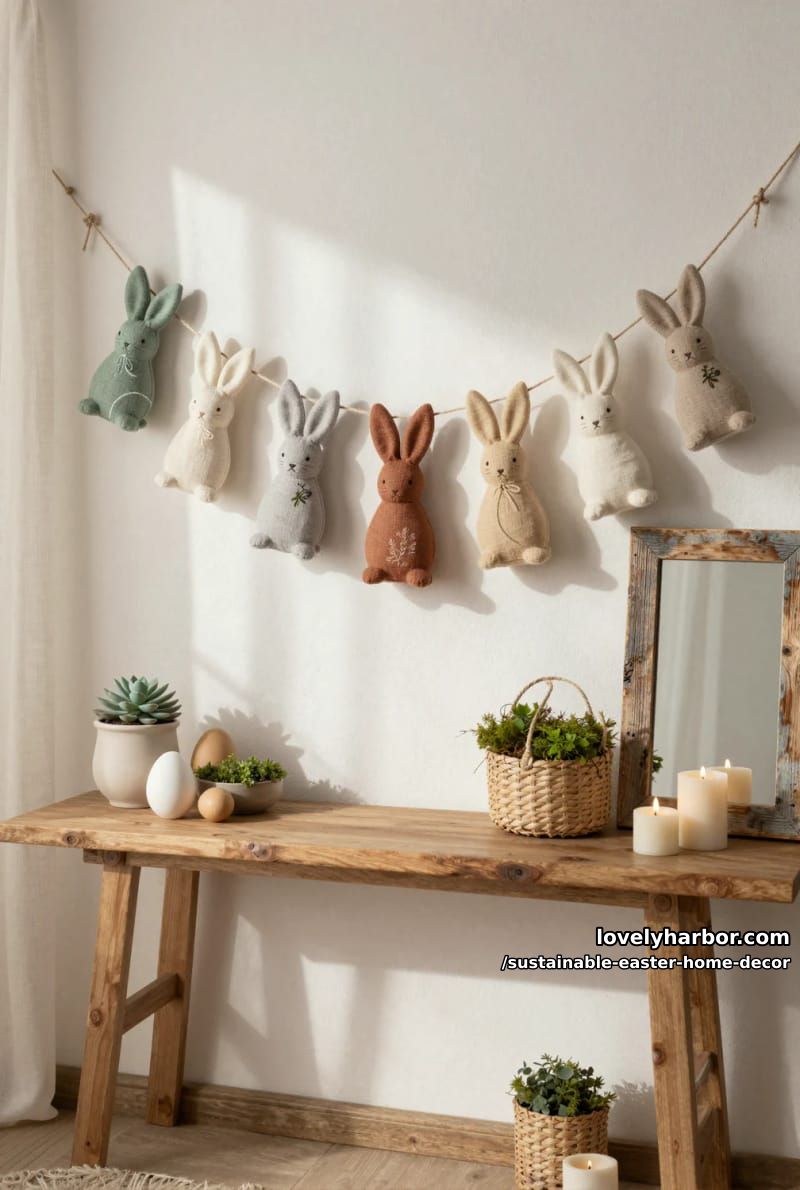 reusable fabric bunny garlands in soft earth tones for wall accents 1