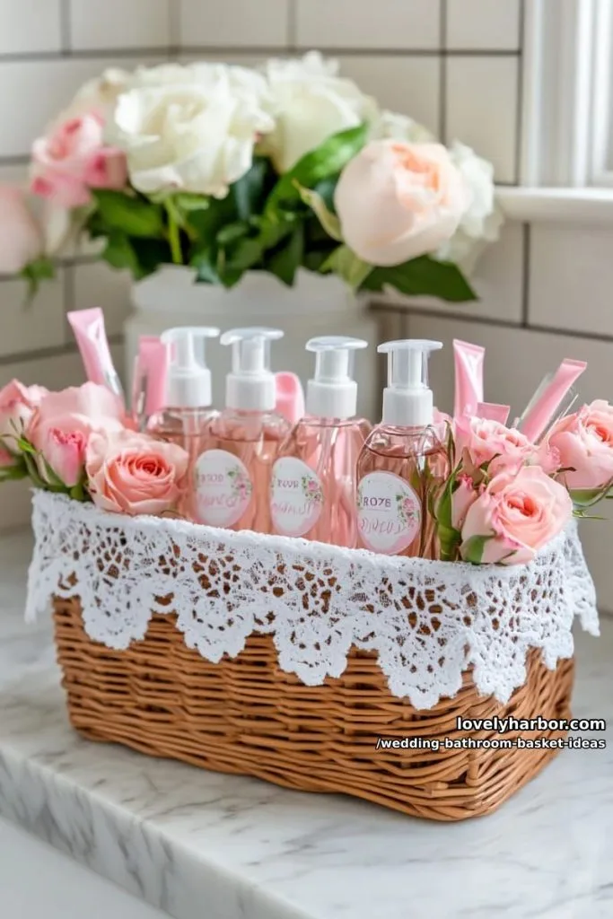 romantic basket wrapped in lace, stuffed with rosewater sprays and nail files 21