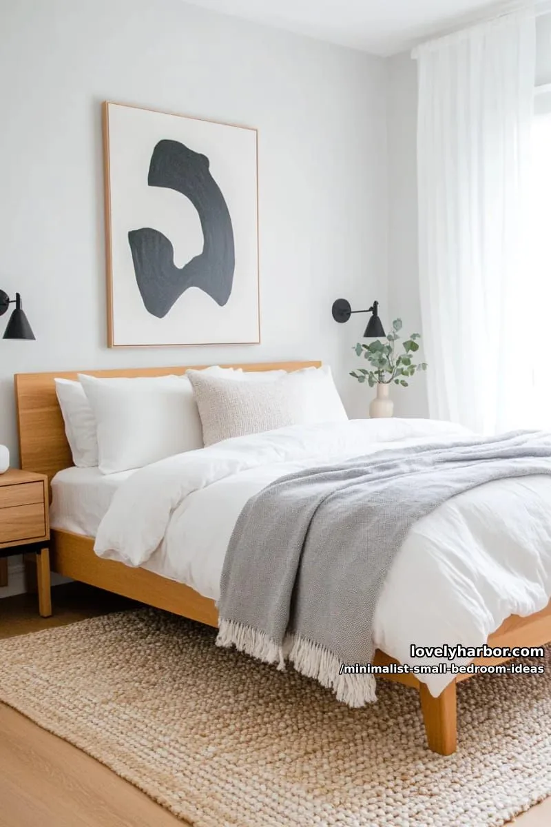 scandinavian palette with a single statement art piece above the headboard 1