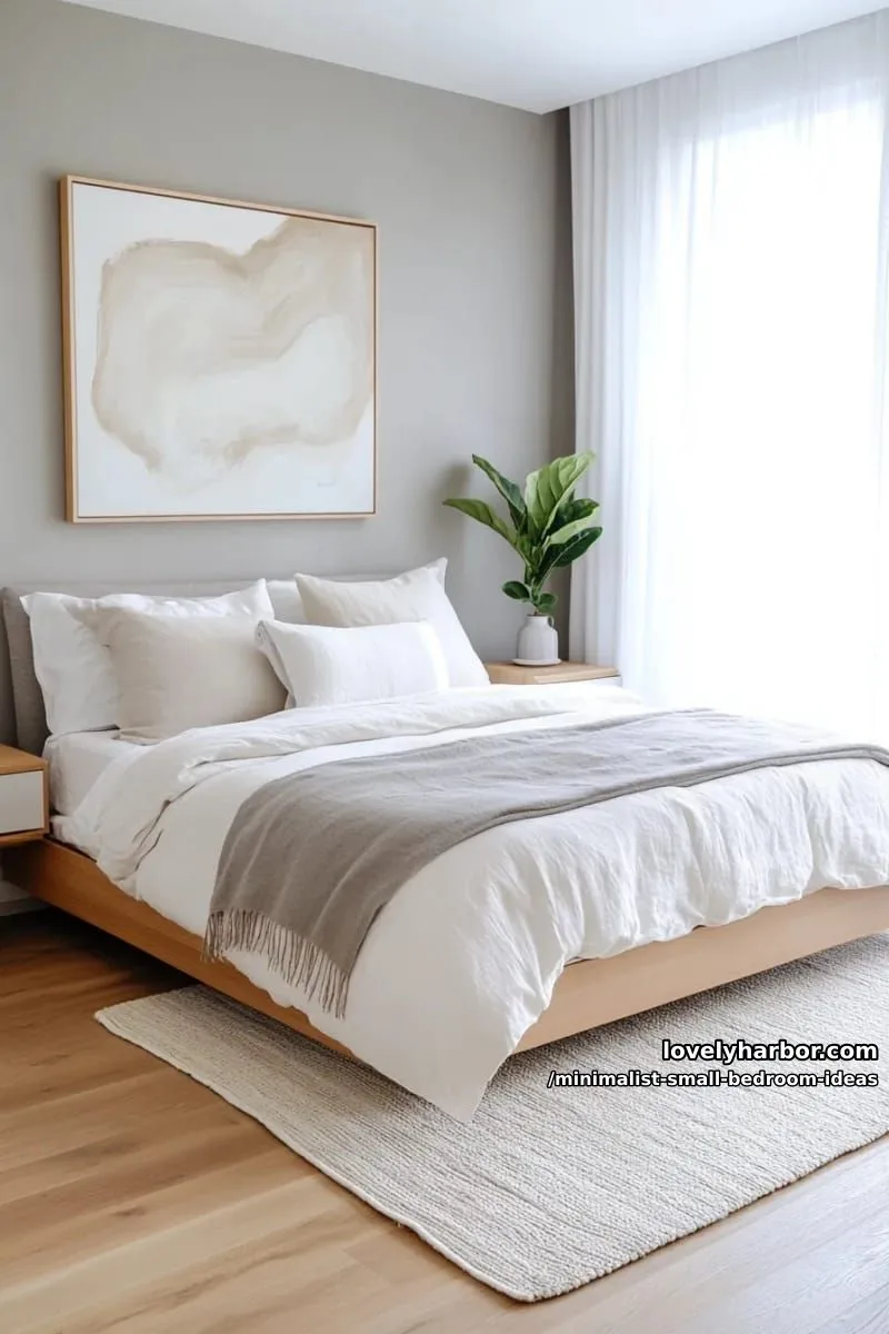 scandinavian palette with a single statement art piece above the headboard 1