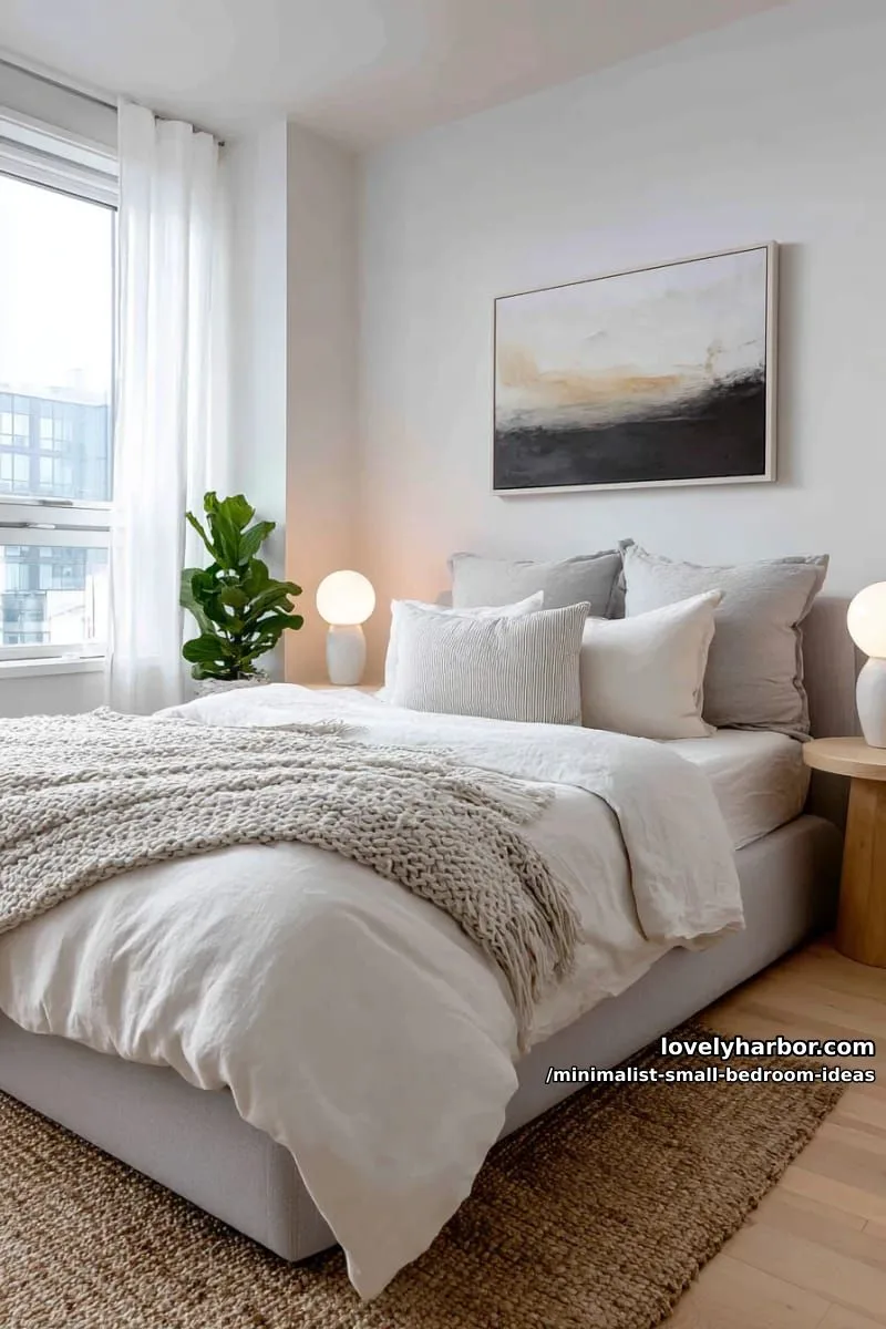 scandinavian palette with a single statement art piece above the headboard 1