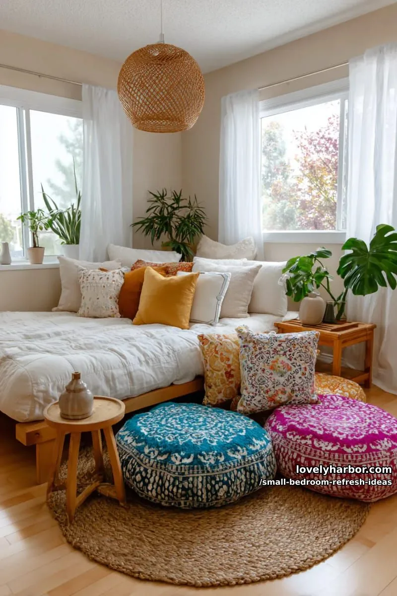 scatter boho-inspired floor cushions for a flexible, playful seating nook 1