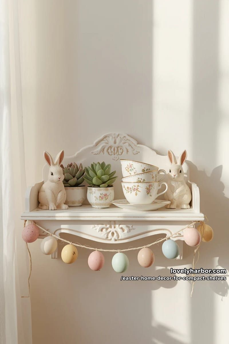 short pastel egg garland along shelf edge 1