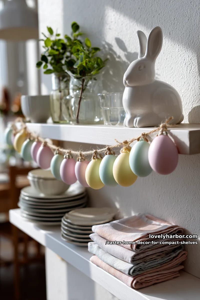 short pastel egg garland along shelf edge 1