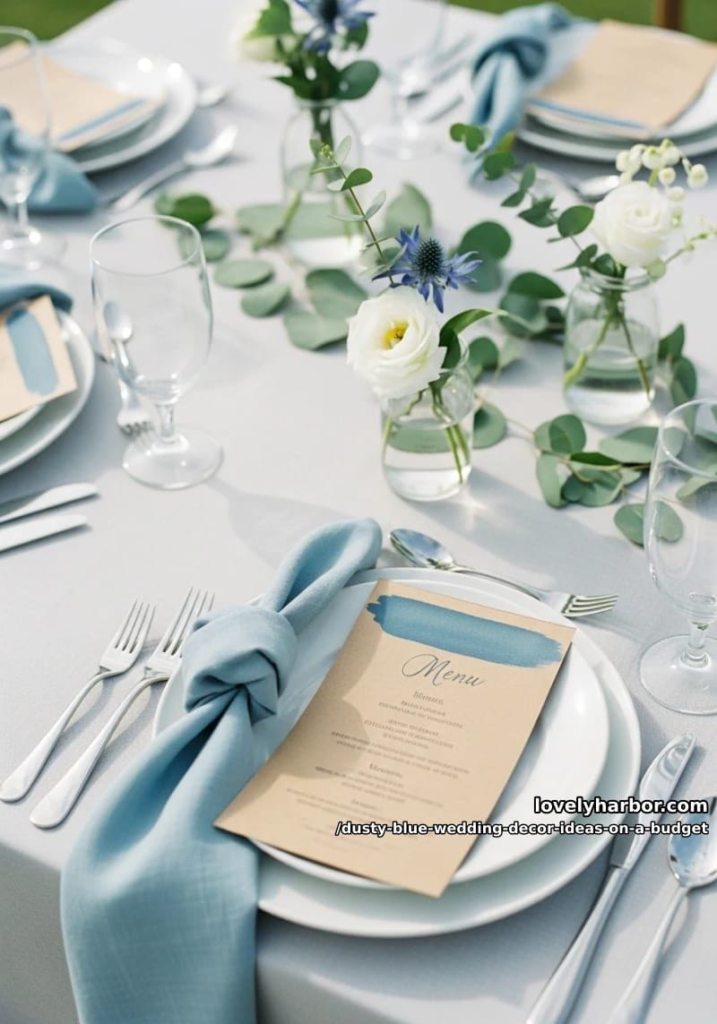 simple kraft paper menus with blue watercolor brush details 1