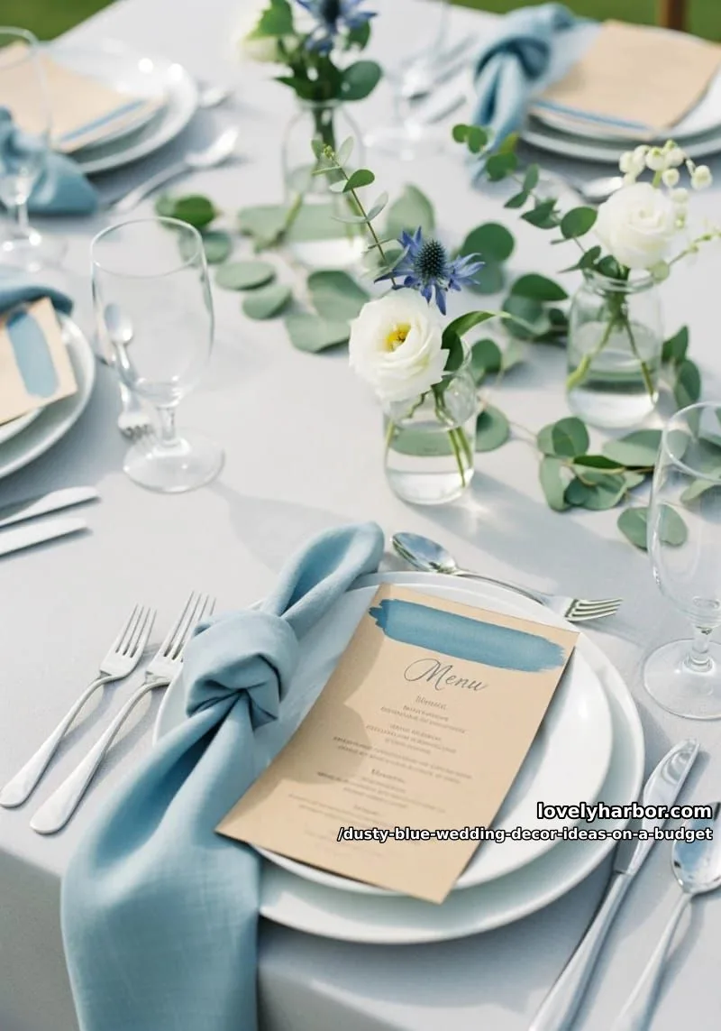 simple kraft paper menus with blue watercolor brush details 1