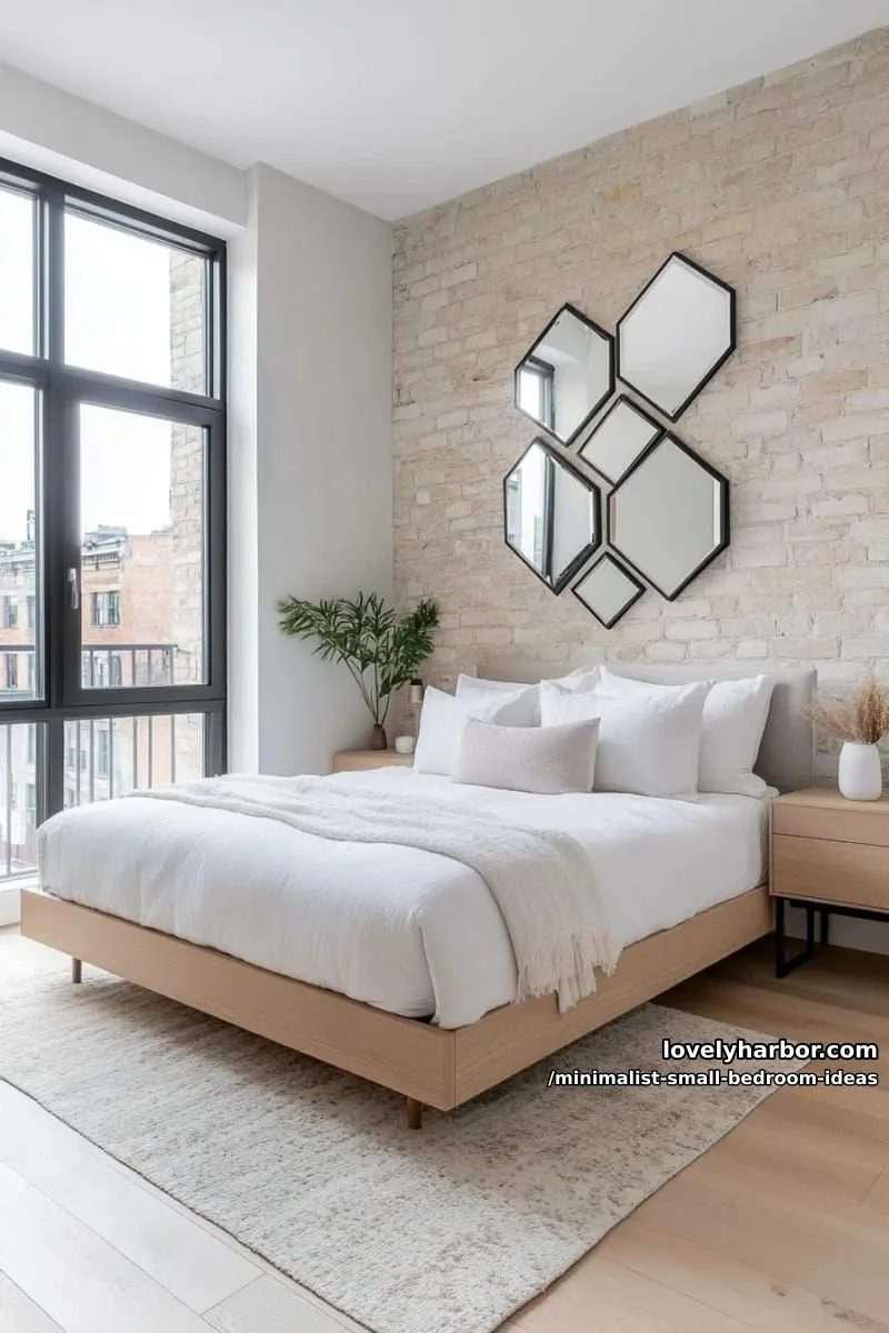 small geometric mirrors arranged as wall art for depth and reflection 1
