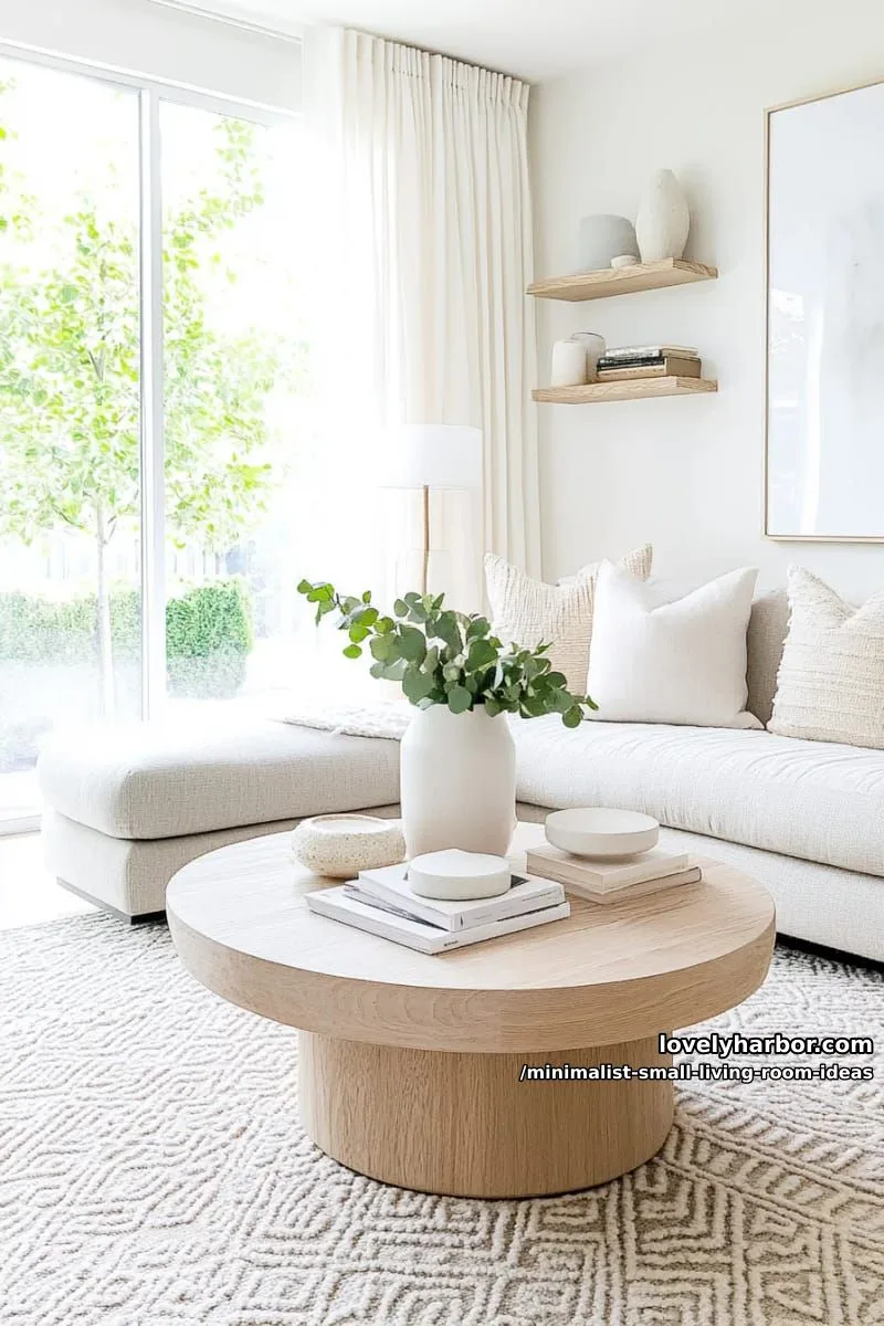soft neutral rug with geometric patterns and a round coffee table 1