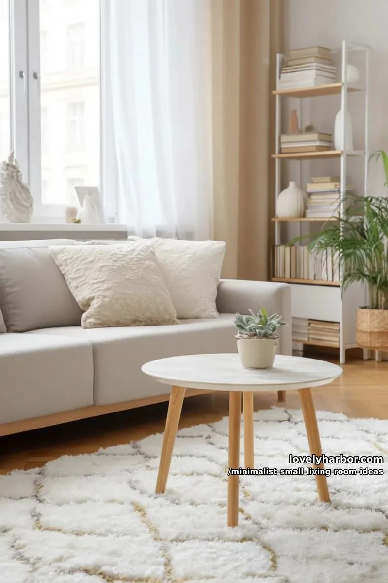 soft neutral rug with geometric patterns and a round coffee table 1