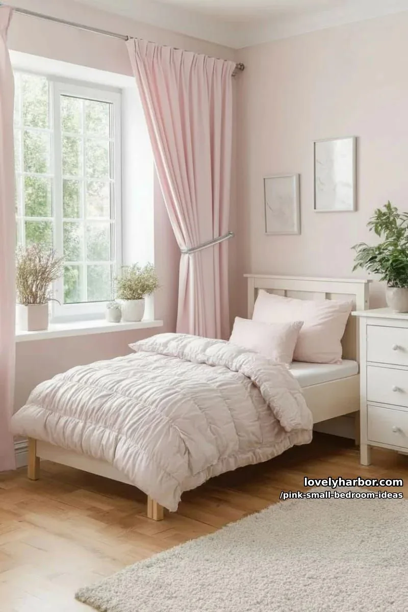21 Pink Small Bedrooms Ideas You'll Love 34 soft pink blackout curtains with metallic curtain tiebacks 1