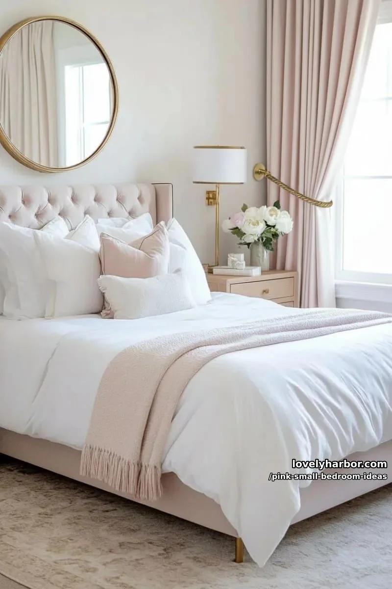 21 Pink Small Bedrooms Ideas You'll Love 36 soft pink blackout curtains with metallic curtain tiebacks 1