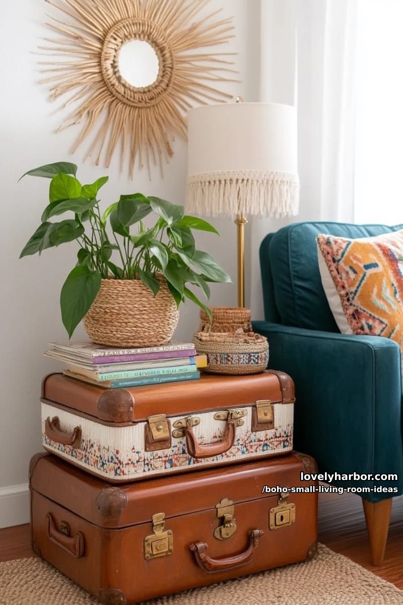 stack vintage suitcases as a quirky boho side table with personality. 1