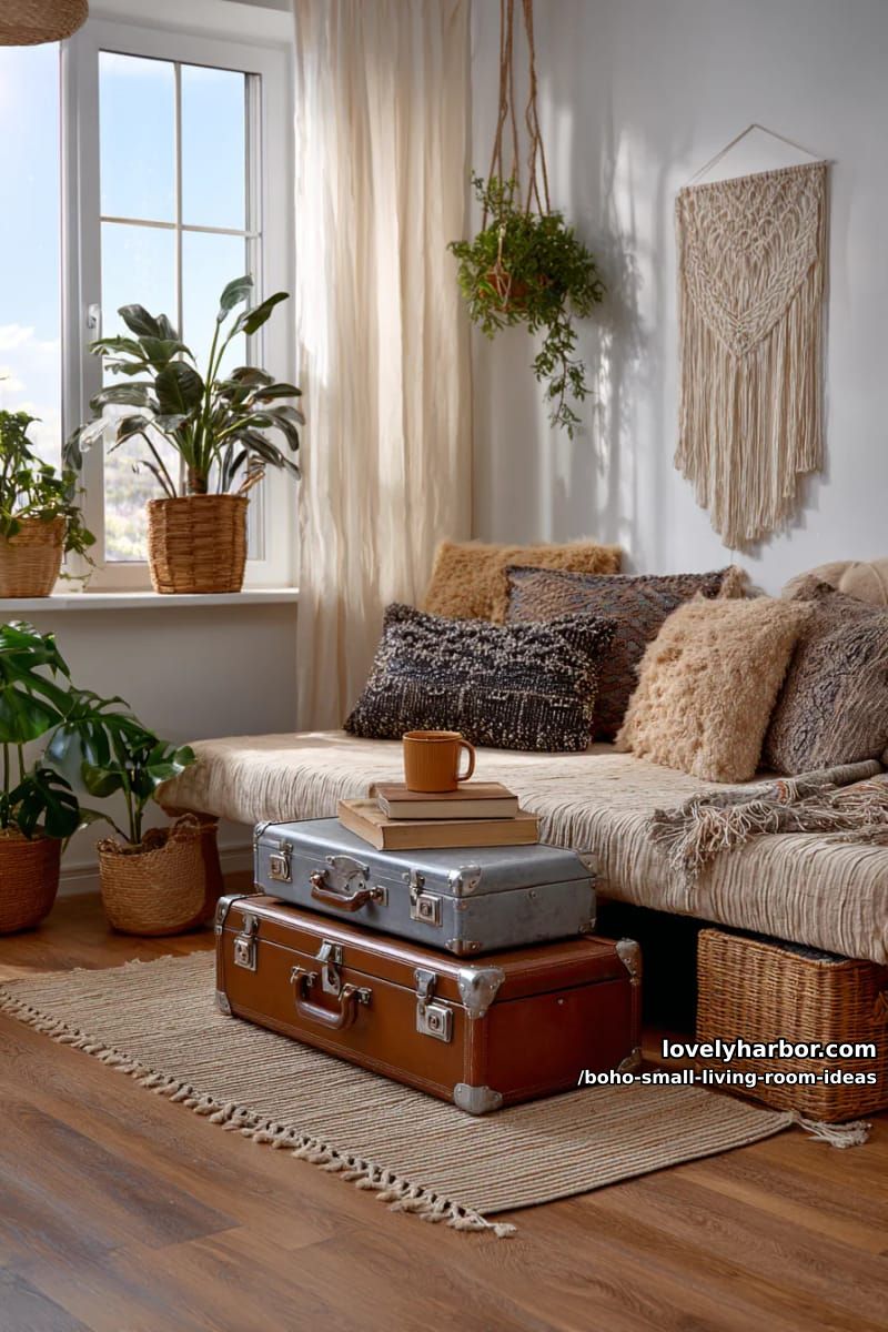 stack vintage suitcases as a quirky boho side table with personality. 1