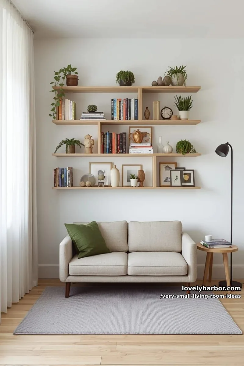 staggered open shelving for books, plants, and curated trinkets 1