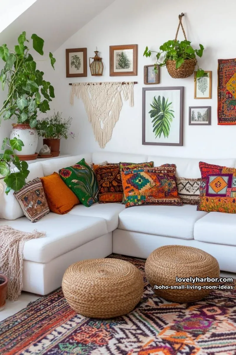 15 Boho Small Living Rooms Ideas That Turn Tiny Spaces Into Cozy Sanctuaries 18 style a gallery wall with botanical prints and thrifted wooden frames. 1