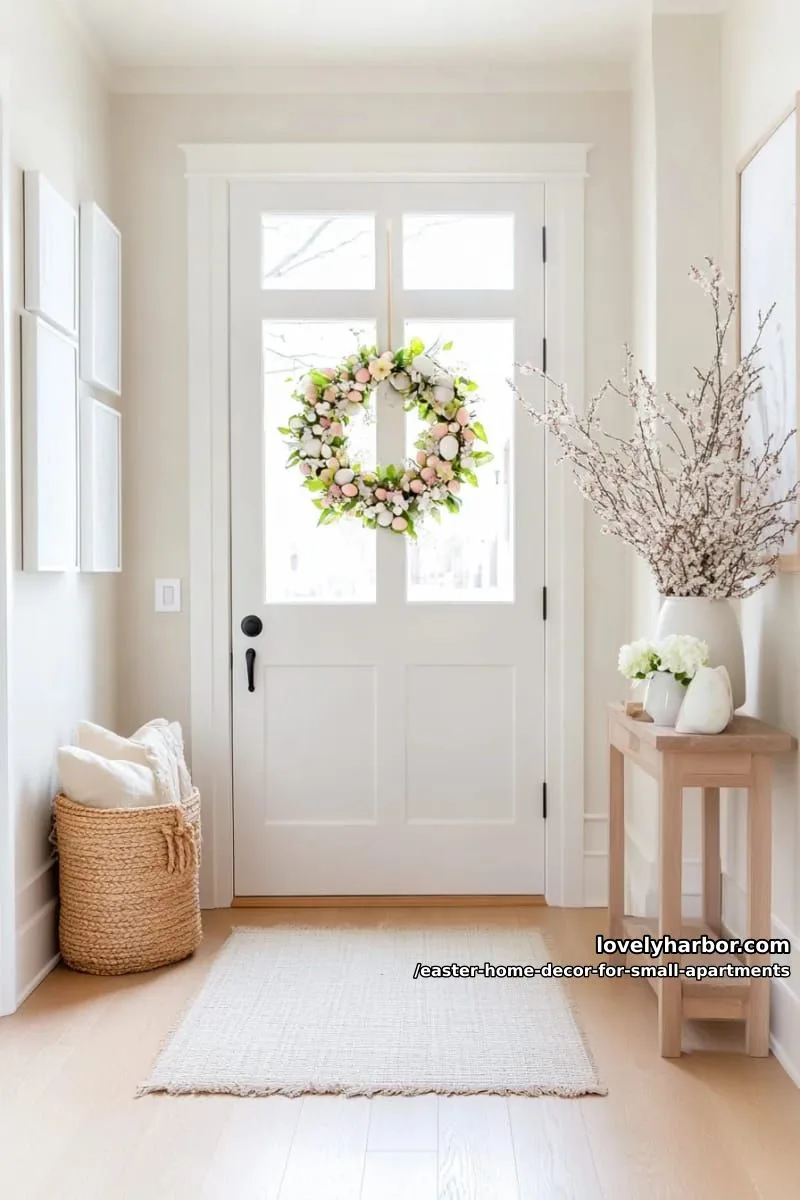 subtle floral wreath with hidden eggs on an interior apartment door 1