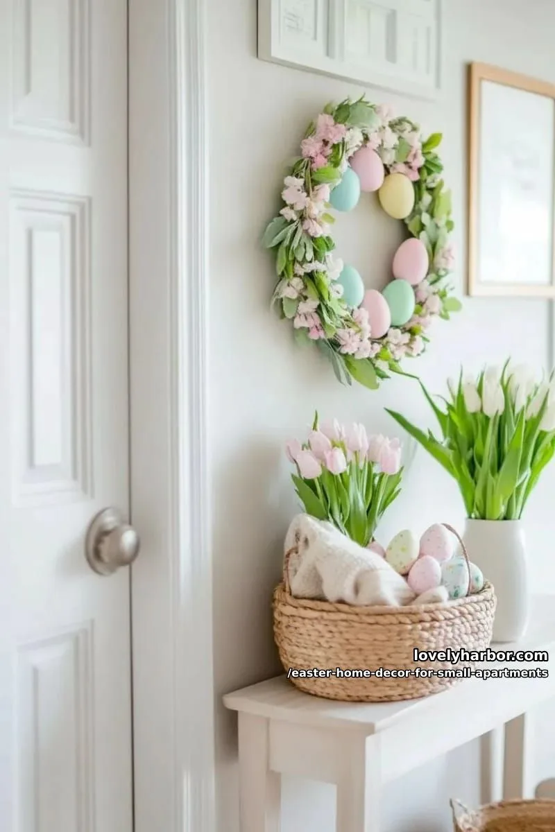 subtle floral wreath with hidden eggs on an interior apartment door 1