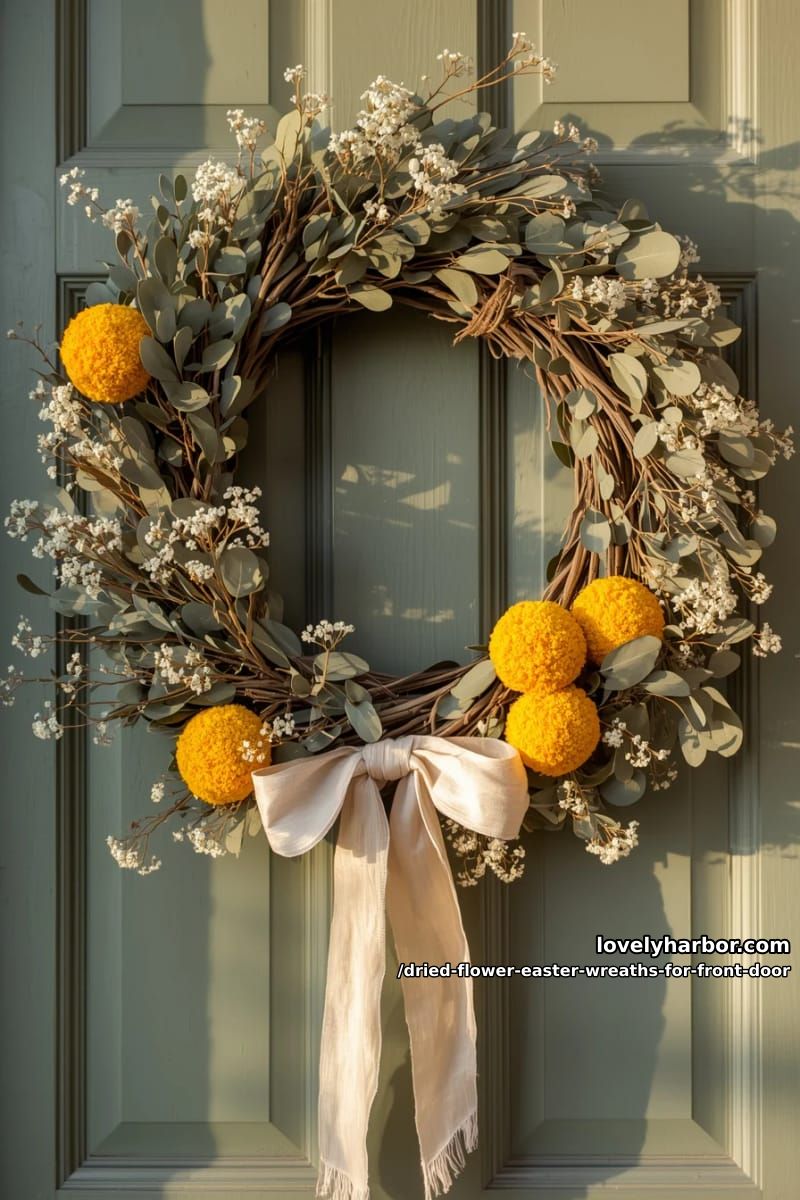sun-bleached eucalyptus combined with yellow billy balls for a modern spring vibe 1