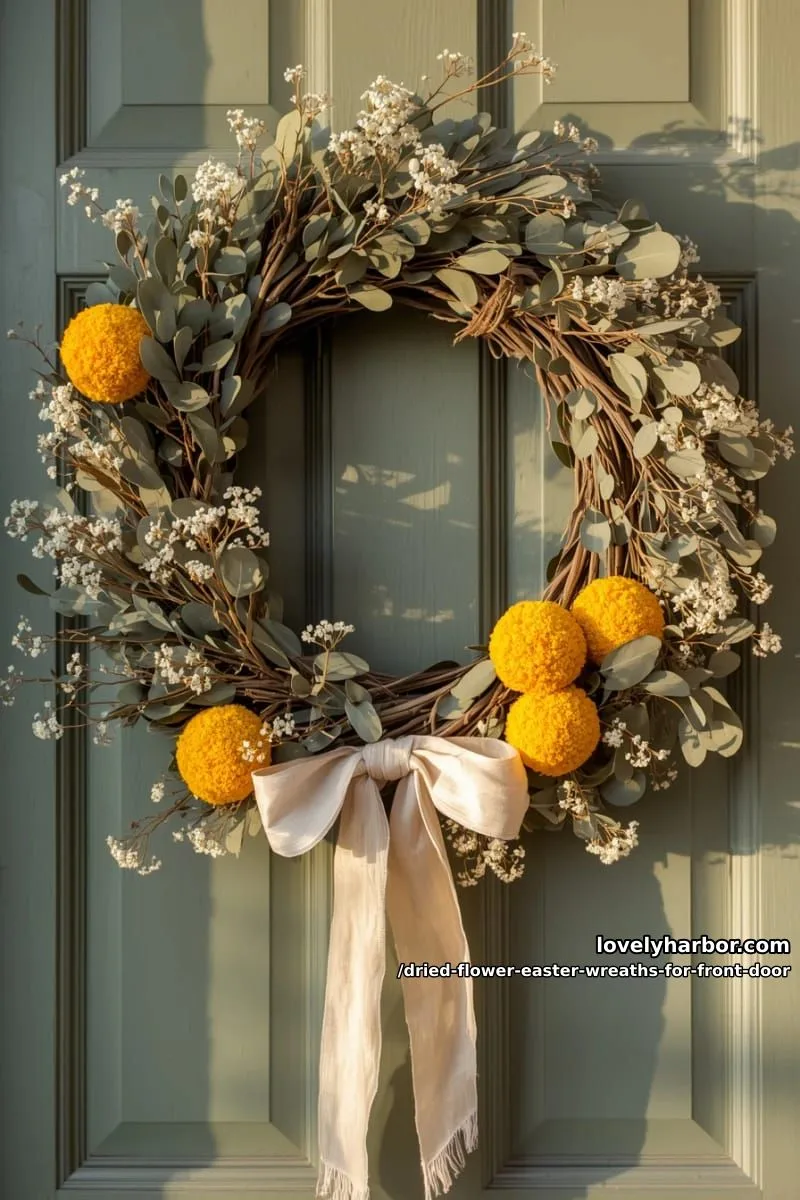 sun-bleached eucalyptus combined with yellow billy balls for a modern spring vibe 1