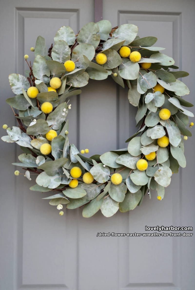 sun-bleached eucalyptus combined with yellow billy balls for a modern spring vibe 1