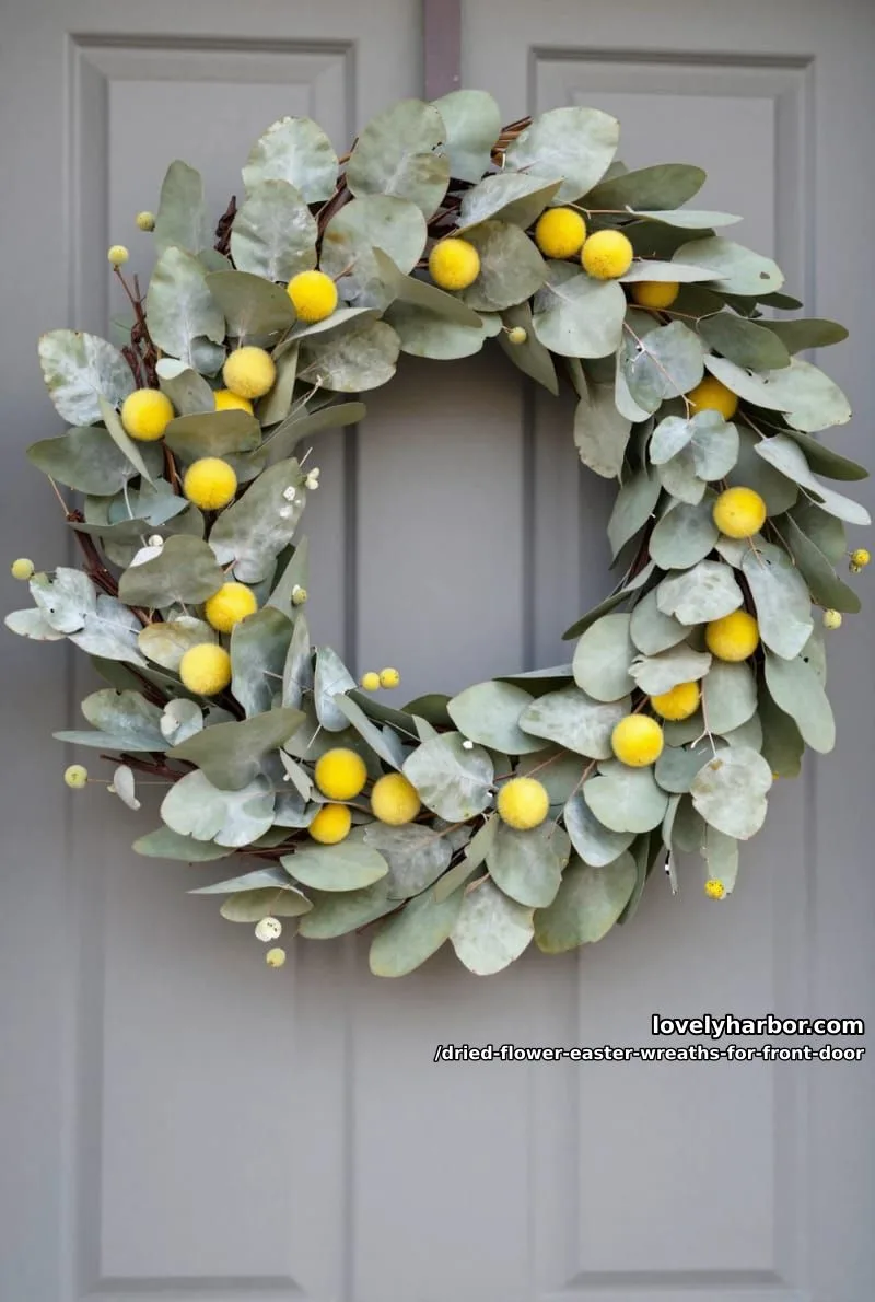 sun-bleached eucalyptus combined with yellow billy balls for a modern spring vibe 1