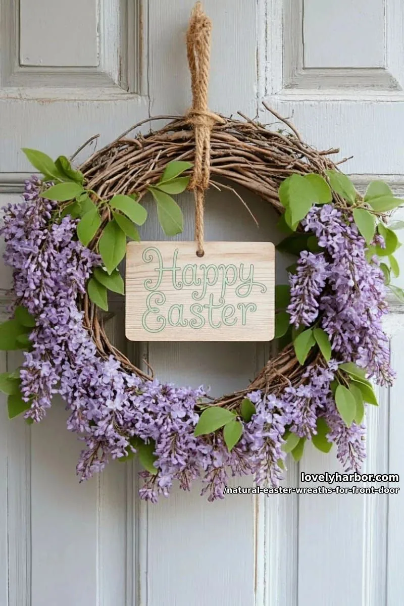 sun-bleached twigs with trailing wisteria and a hanging wooden sign 1