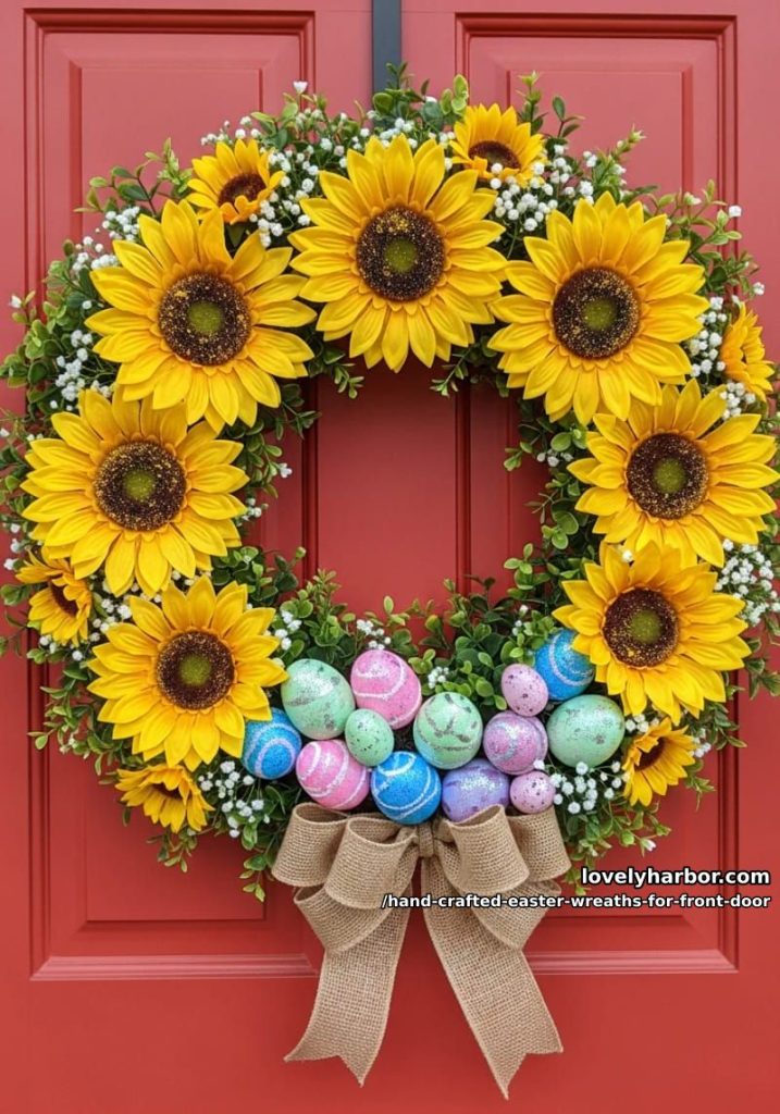 sunflower and easter egg wreath for a vibrant front door 32