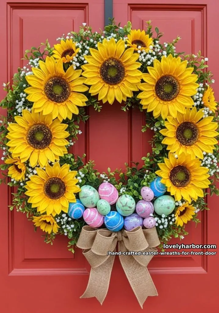 Easter 8 sunflower and easter egg wreath for a vibrant front door 32