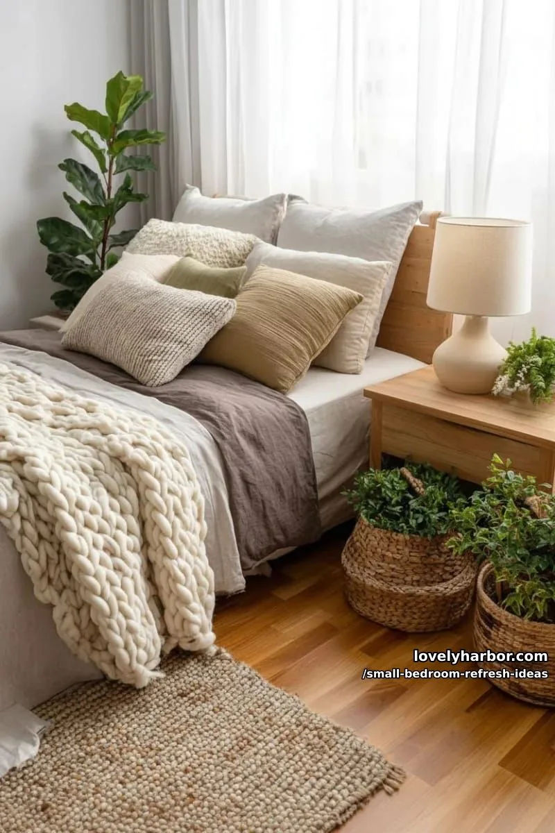 swap bold pillows and throws for soft, earthy hues and cozy textures 1