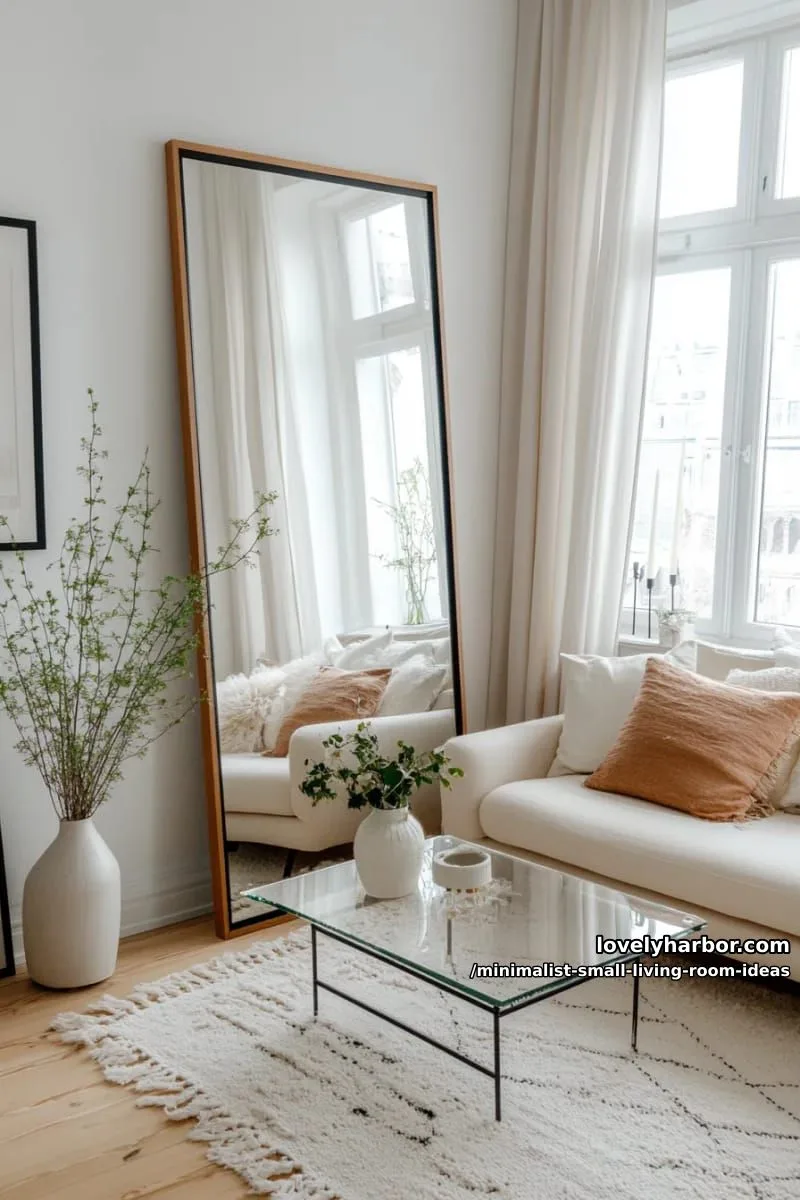 tall mirror against the wall to amplify natural light and space 1