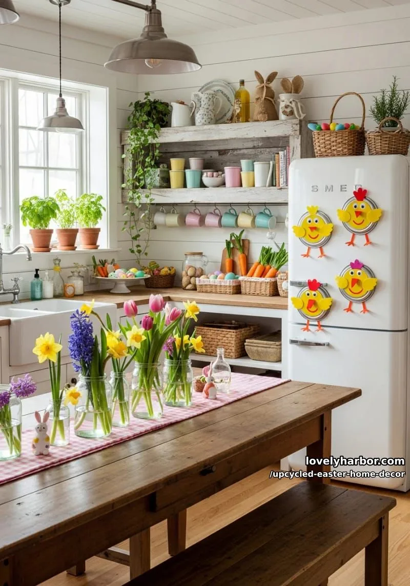 15 Upcycled Easter Home Decor That Give Old Treasures New Life 29 tin lid easter chick magnets for the fridge using bottle caps 1