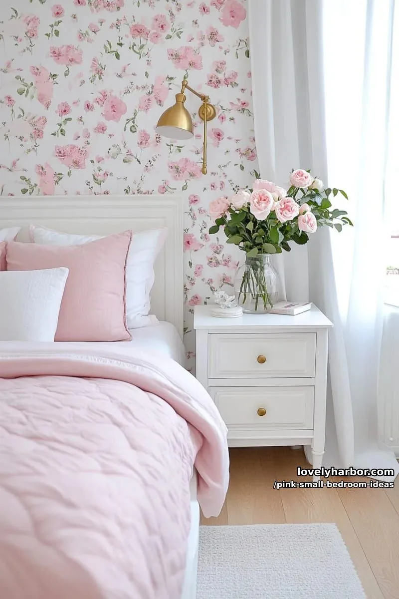 21 Pink Small Bedrooms Ideas You'll Love 40 tiny accent wall of pink floral wallpaper for a romantic touch 1
