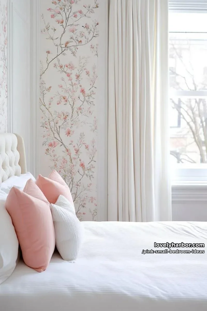 21 Pink Small Bedrooms Ideas You'll Love 41 tiny accent wall of pink floral wallpaper for a romantic touch 1