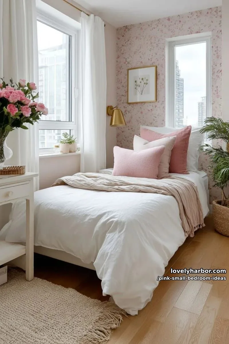 21 Pink Small Bedrooms Ideas You'll Love 42 tiny accent wall of pink floral wallpaper for a romantic touch 1