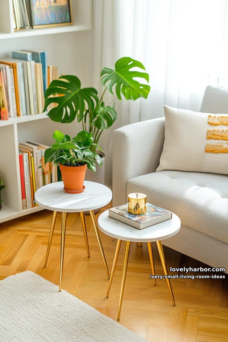 tiny round accent tables with marble tops for elegance 1