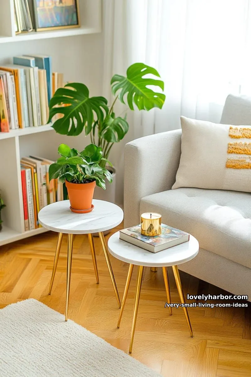 tiny round accent tables with marble tops for elegance 1