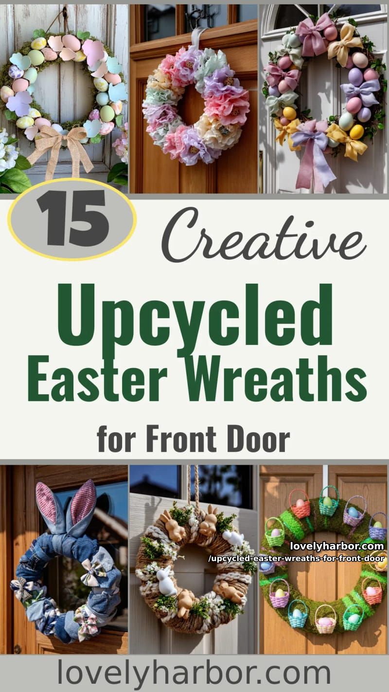 15 Upcycled Easter Wreaths For Front Door That Bring Colorful Spring Vibes 46 upcycled easter wreaths for front door - Collage 45