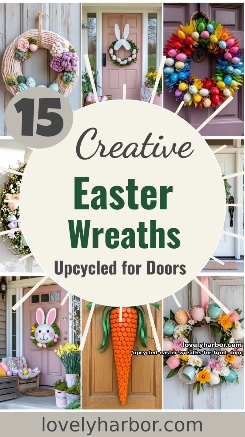 15 Upcycled Easter Wreaths For Front Door That Bring Colorful Spring Vibes 48 upcycled easter wreaths for front door - Collage 47