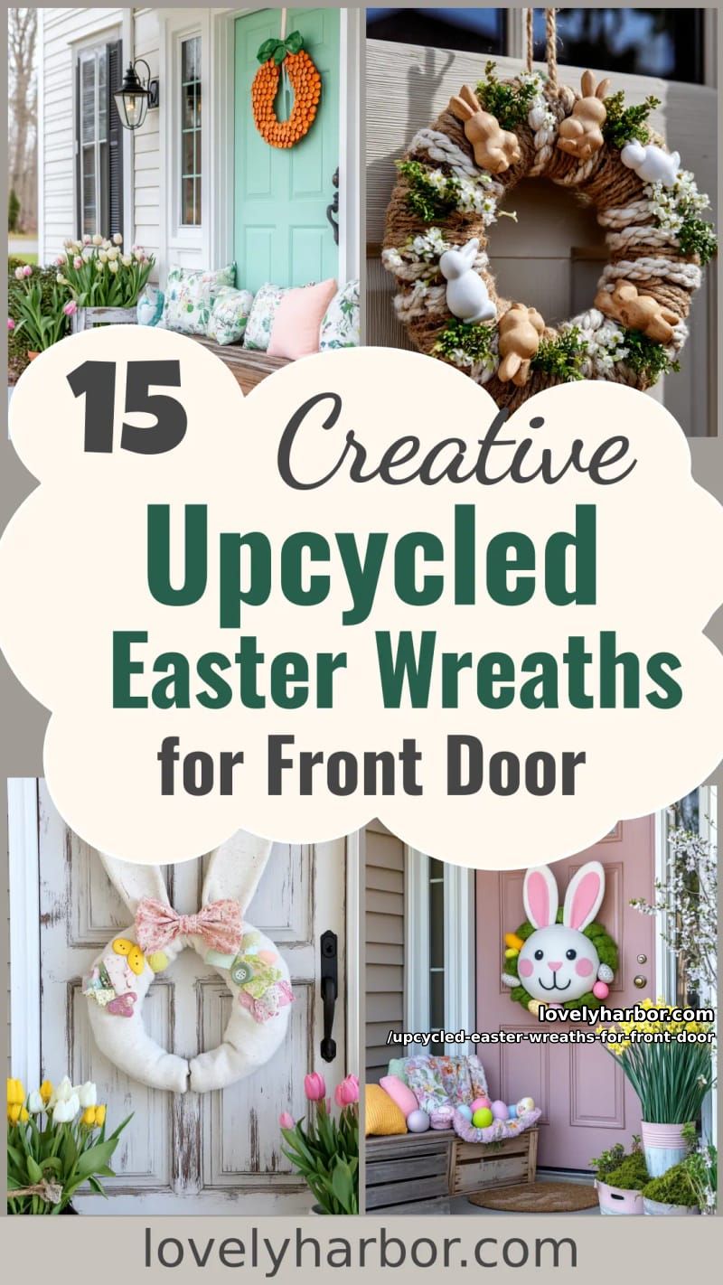15 Upcycled Easter Wreaths For Front Door That Bring Colorful Spring Vibes 49 upcycled easter wreaths for front door - Collage 48