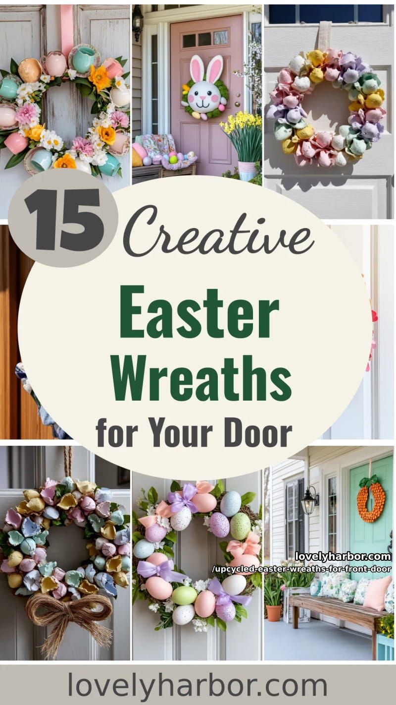 15 Upcycled Easter Wreaths For Front Door That Bring Colorful Spring Vibes 50 upcycled easter wreaths for front door - Collage 49