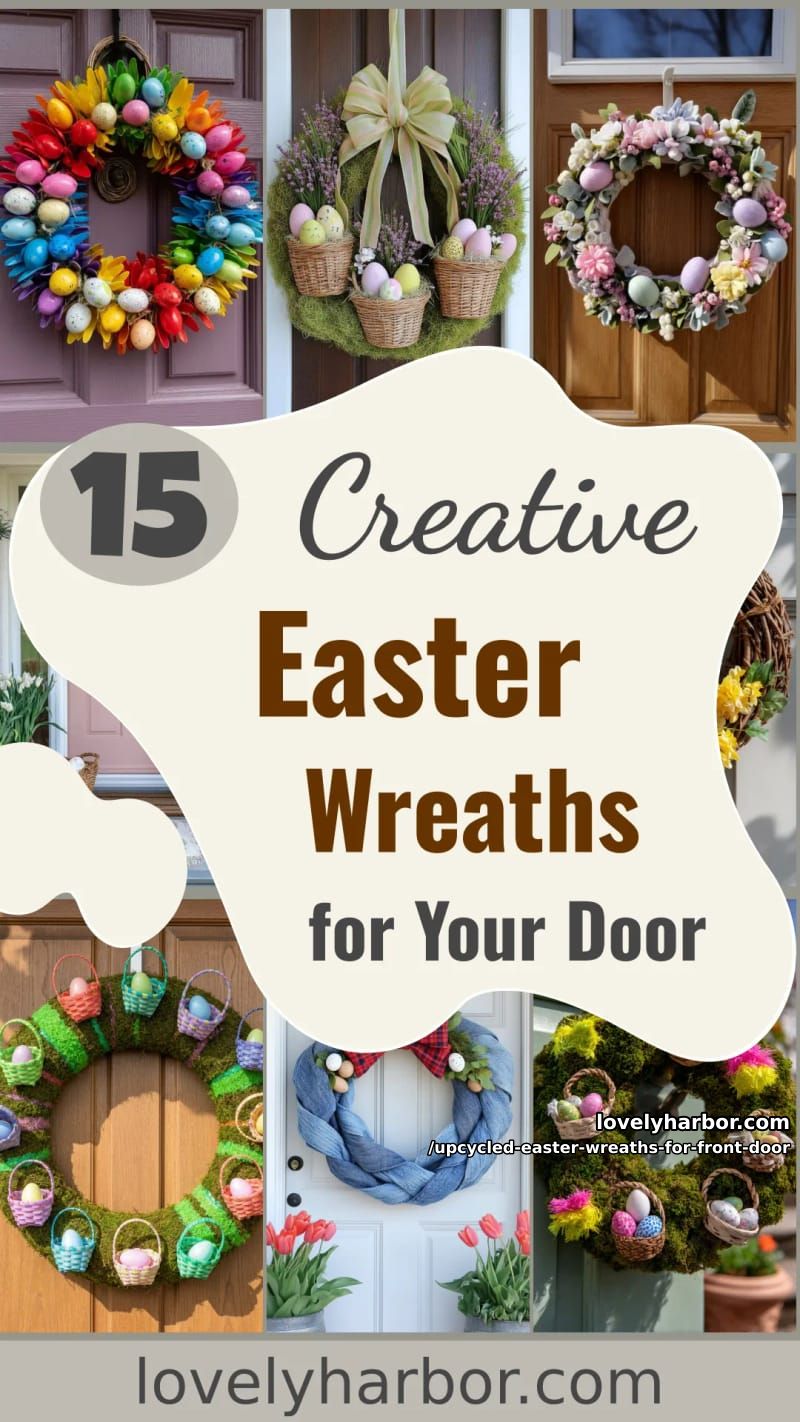 15 Upcycled Easter Wreaths For Front Door That Bring Colorful Spring Vibes 51 upcycled easter wreaths for front door - Collage 50