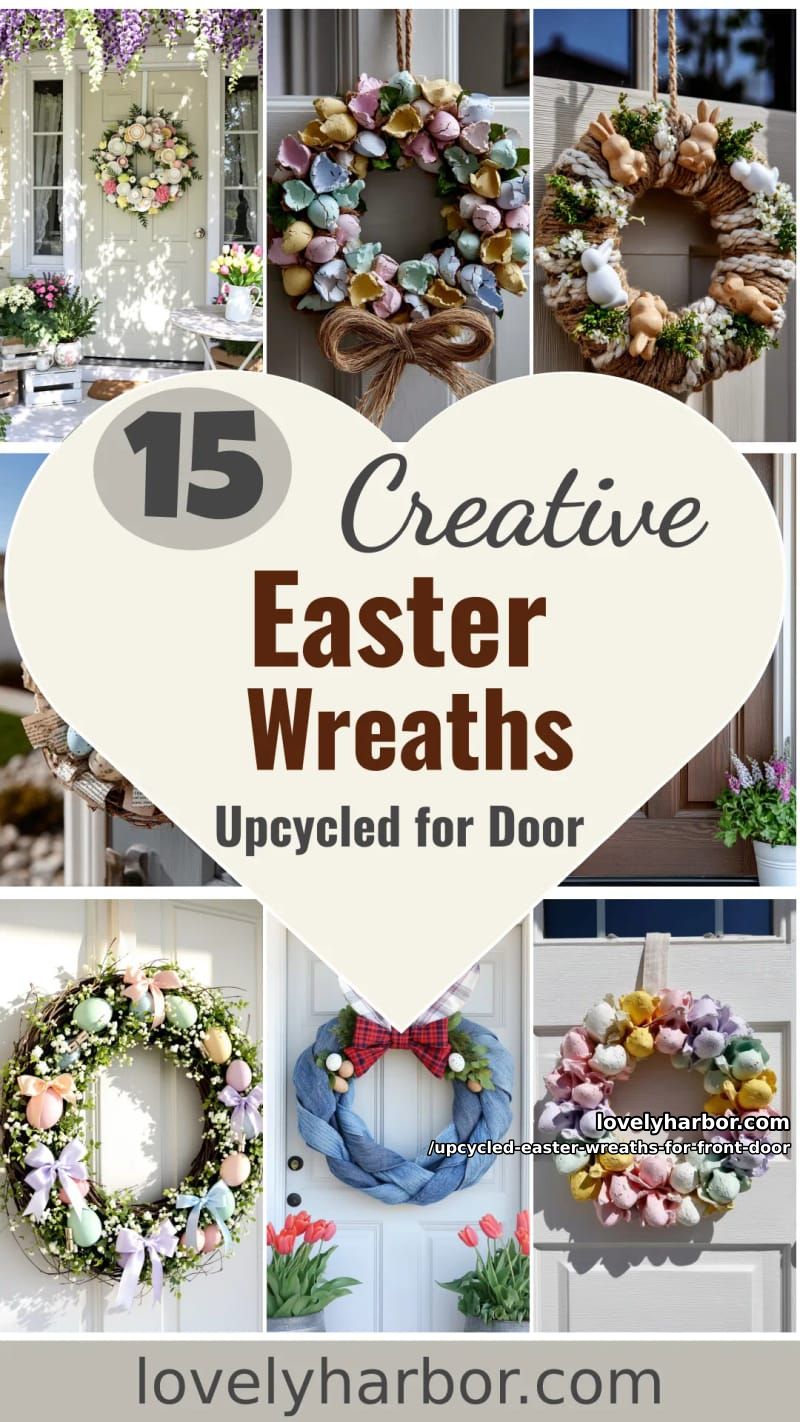 15 Upcycled Easter Wreaths For Front Door That Bring Colorful Spring Vibes 52 upcycled easter wreaths for front door - Collage 51