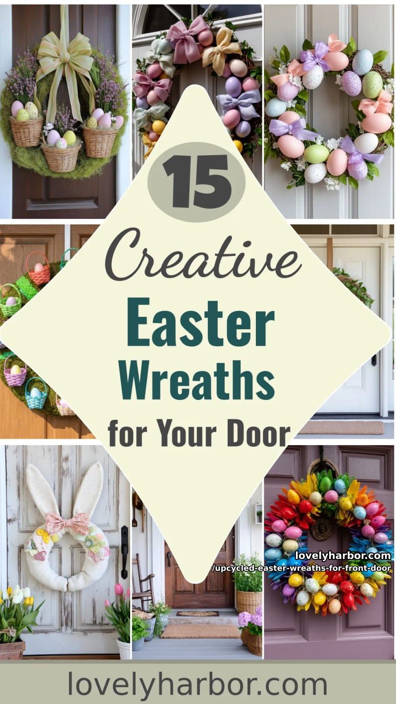 15 Upcycled Easter Wreaths For Front Door That Bring Colorful Spring Vibes 53 upcycled easter wreaths for front door - Collage 52