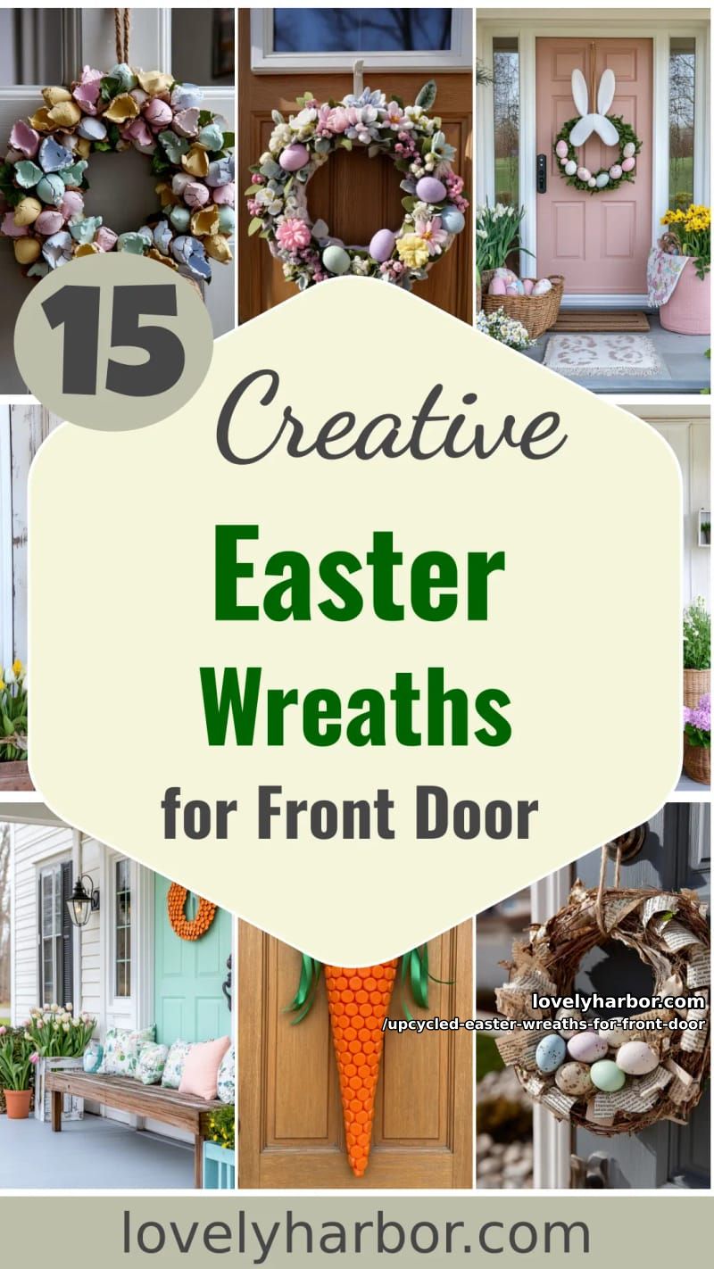 15 Upcycled Easter Wreaths For Front Door That Bring Colorful Spring Vibes 54 upcycled easter wreaths for front door - Collage 53