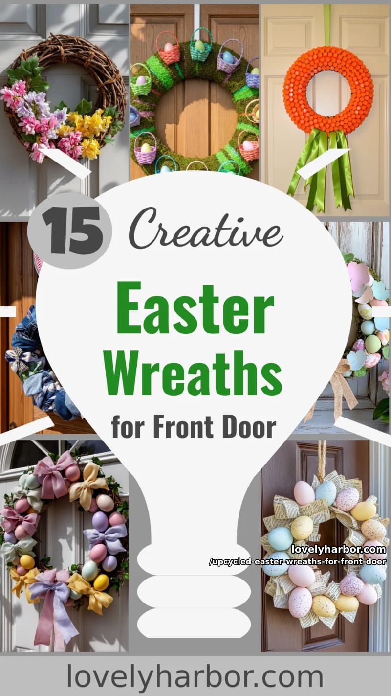 15 Upcycled Easter Wreaths For Front Door That Bring Colorful Spring Vibes 55 upcycled easter wreaths for front door - Collage 54