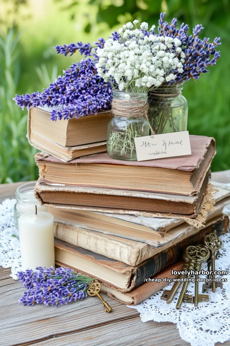 upcycled old books stacked for vintage-inspired centerpiece height 1